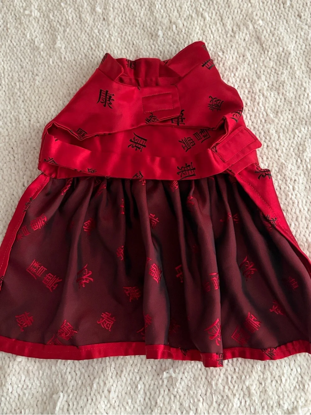 Dog Chinese New Year Red Cheongsam Dress with Black Bow
